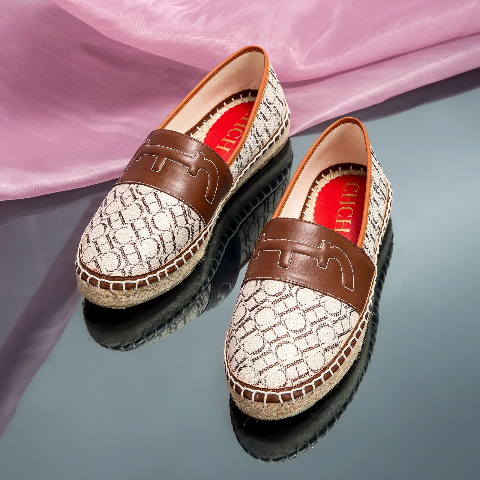 Women's Beach Shoes CHCH Women's Flat Shoes New Handmade Hemp Bottom Anti slip 5