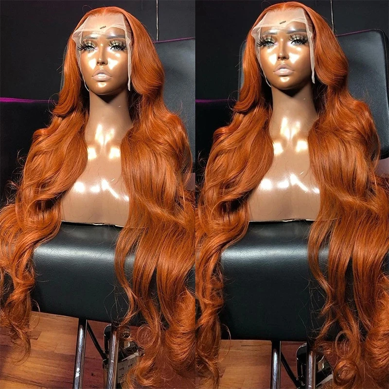 

Orange Ginger Human Hair Wigs Body Wave 13x4 Hd Transparent Lace Frontal Wig 4x4 Lace Closure Wig Colored For Women Pre Cut