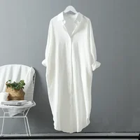 Chemisiers décontractés pour femmes, vêtements coréens, Vintage, lin, coton, mi-long, chemise blanche, hauts chics, printemps automne 2024 6