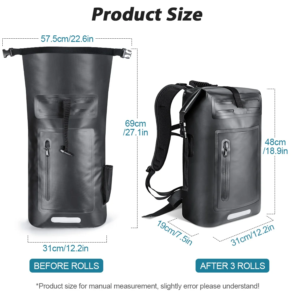 NEWBOLER wasserdichte Tasche zum Wandern, Kajakfahren, Bootfahren, Kanufahren, Schwimmen, Camping, wasserabweisend, großer Rucksack mit 35 l Fassungsvermögen – Detail 2