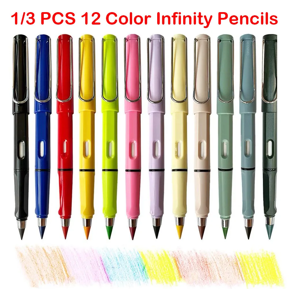 1/3 pcs 12 Colored Infinity Pencil Everlasting Pencil with Eraser