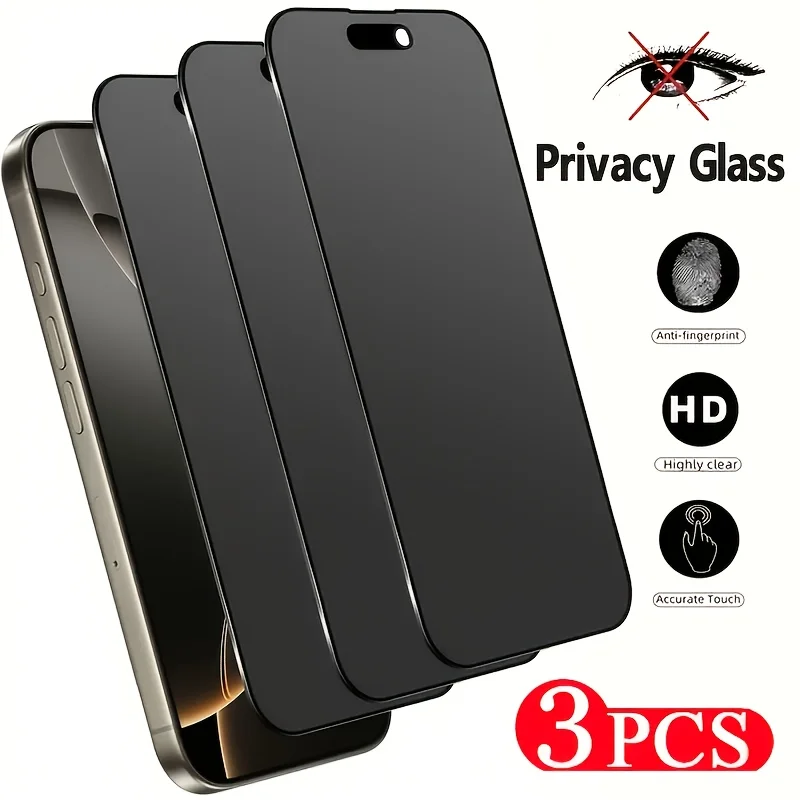 Triple Pack of Black Border Peeping Tempered Screen Protector Film