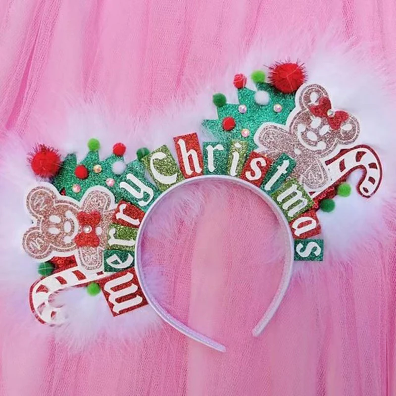 Hair Accessories Merry Christmas Mickey Minnie Mouse Ear Headband Girl For Women Candy Cane Hairband Kids Xmas Headwear