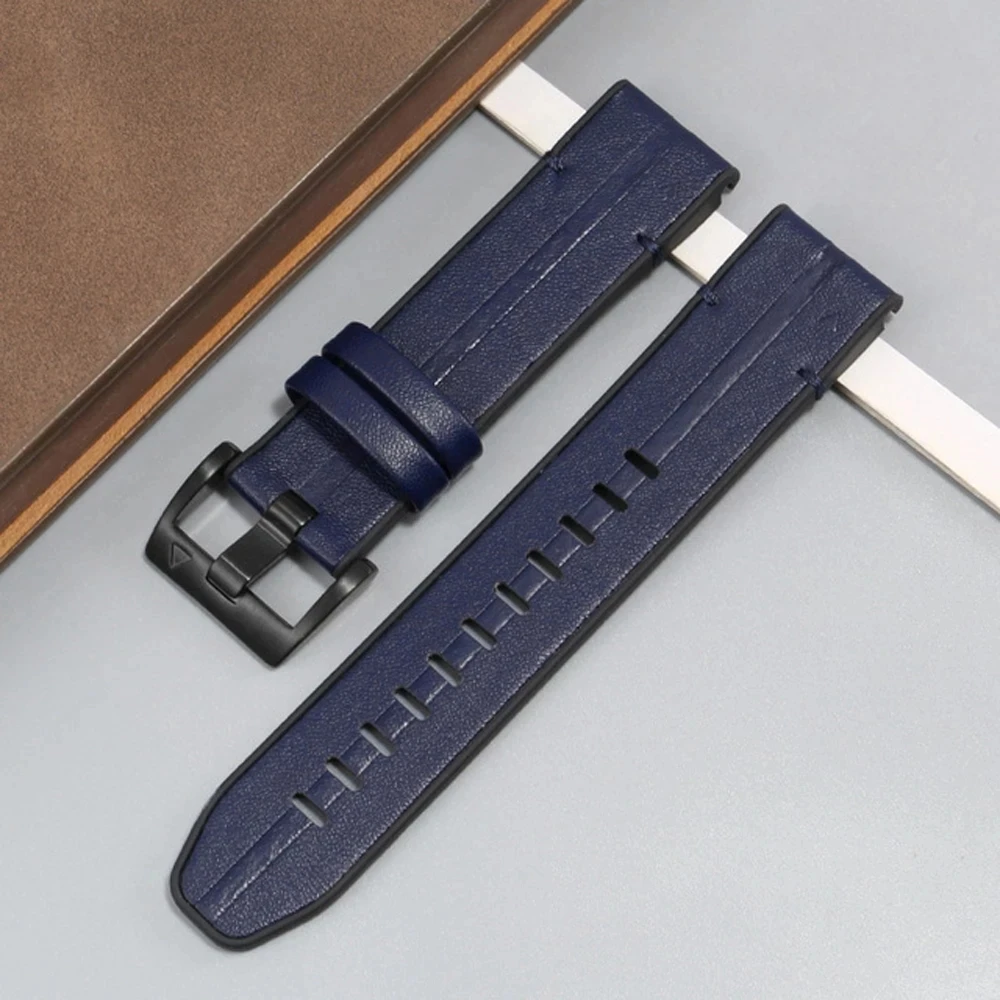 Quickfit 22 26mm Silicone Leather Strap For Garmin Fenix 7X Pro