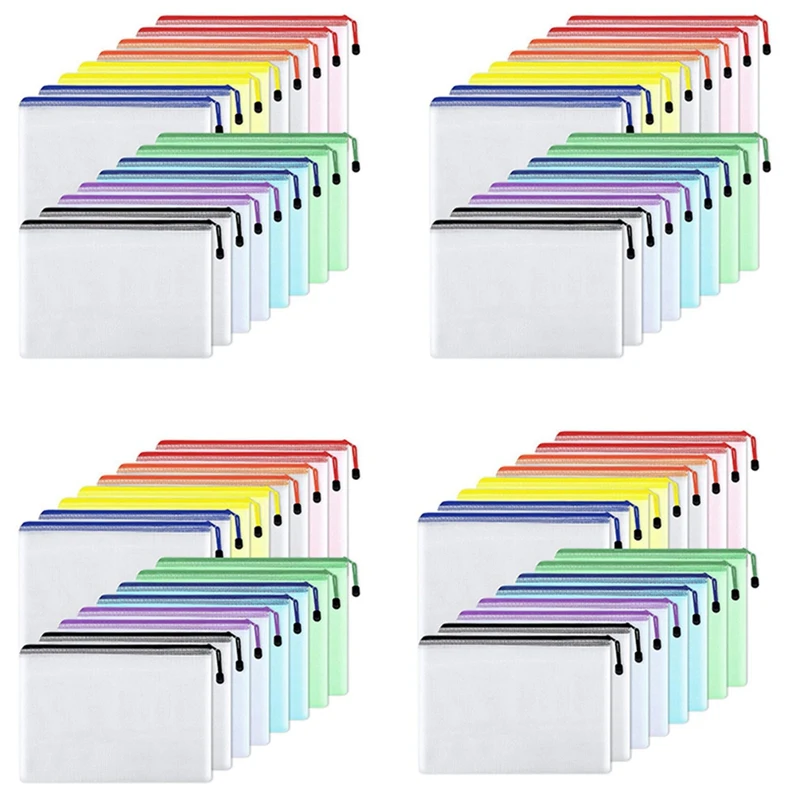 

NEW-64Pcs Mesh Zipper Pouch Document Bag,Waterproof Zip File Folders,A4 Size, For School Office Supplies,Travel Storage Bags