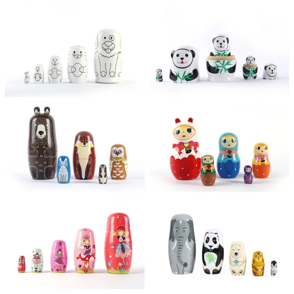 Rabbit 5Pcs/Set Animal Matryoshka Doll Smooth Craft Wooden Stacking Dolls Line Dog Wood Puppy Nesting Dolls