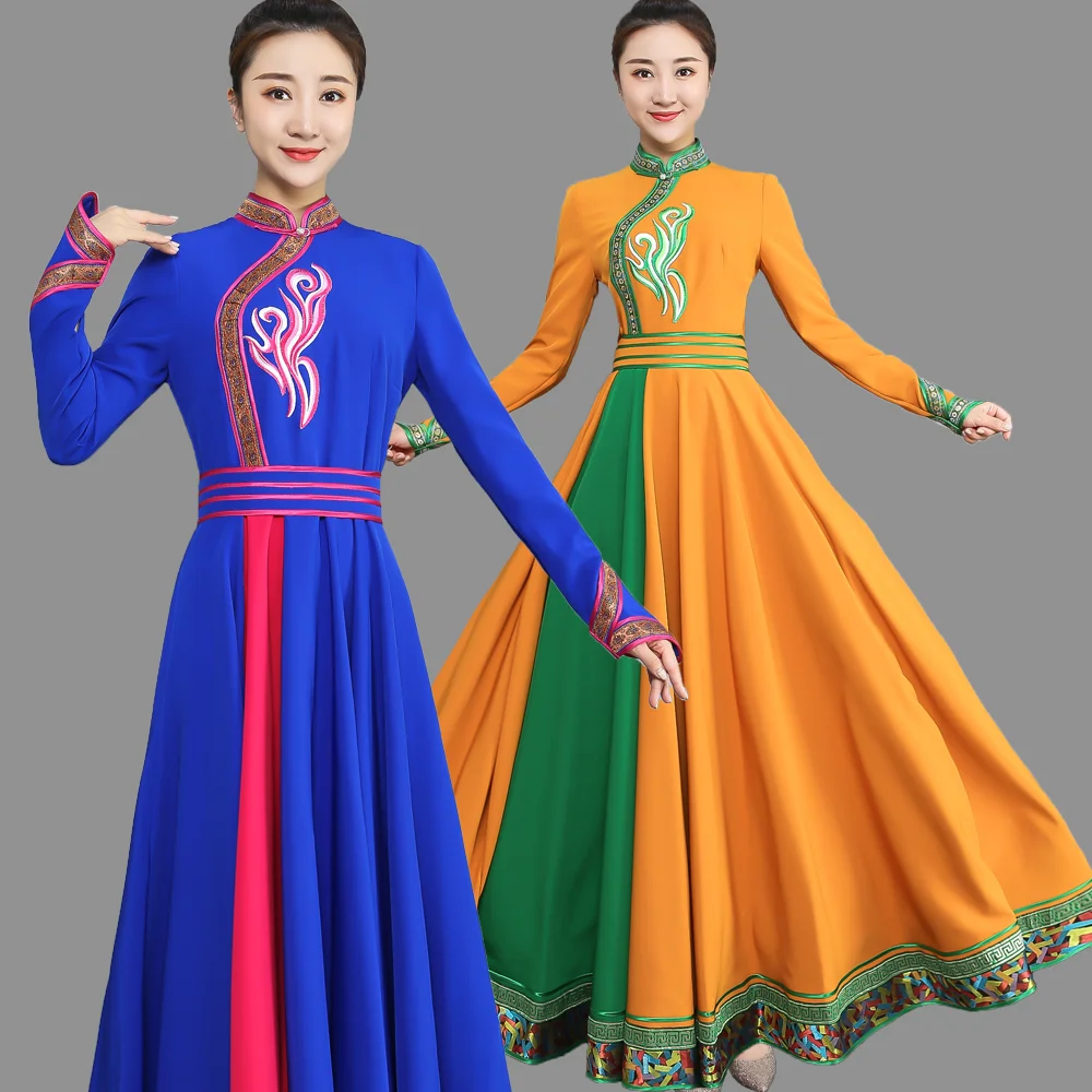 

Вышитая юбка большого размера с воротником-стойкой, танцевальный халат в этническом стиле