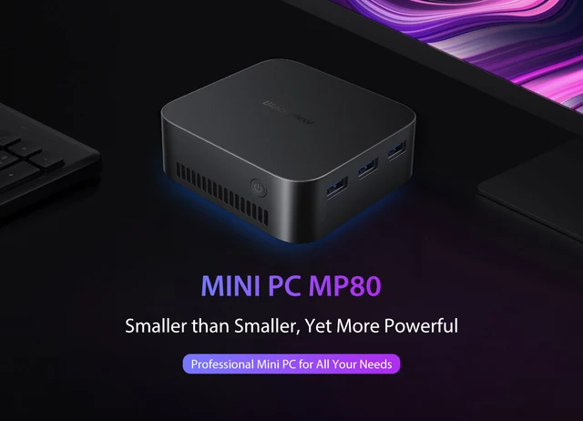 Blackview MP80 Mini PC N97 Intel 12th(fino a 3,6 GHz), 16GB LPDDR5 1TB M.2  SSD Mini Computer Windows 11 Pro, Supporta Doppia LAN, 3 * HDMI, USB 3.0,  WiFi 2.4/5G, 4K UHD