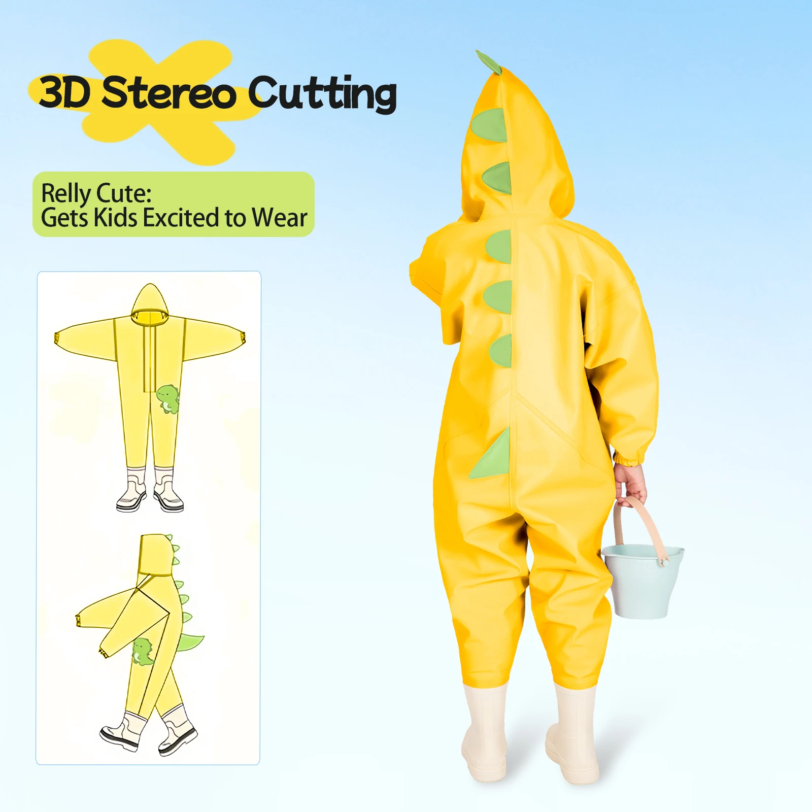 Kids' Wading Pants (Yellow)-PVC Material, Thickened & Durable, Cute Pattern, Suitable for Outdoor Activities & Beach Play