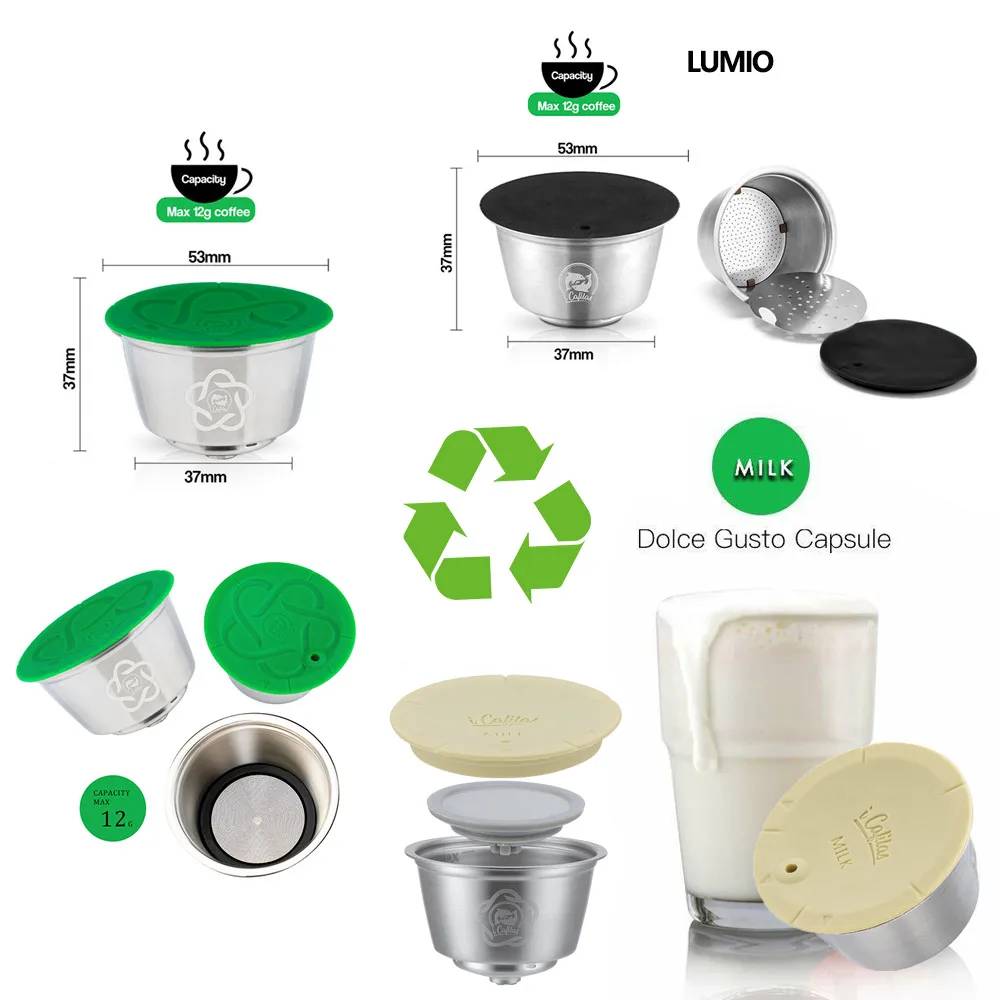 for Nescafe Dolce Gusto Metal Capsules Picolo xs Lumio Reusable  Reutilisable Coffee Pod Stainless Steel Refill Milk Filters