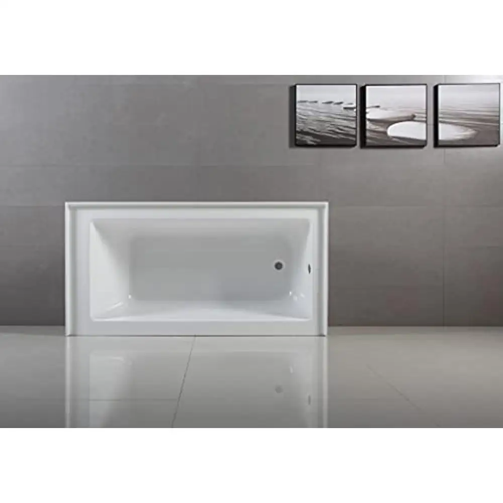 60" Alcove Tub with Drain Hole Glossy White Acrylic Finish 6