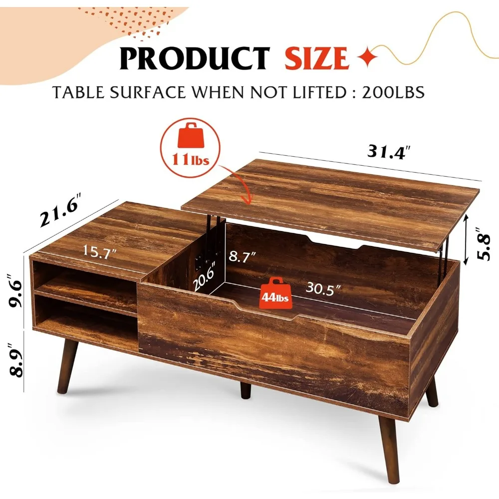 Coffee Table, 47“ Lift Top Coffee Tables with Adjustable Storage Shelf and Hidden Compartment, Lift Tabletop Dining Table 3