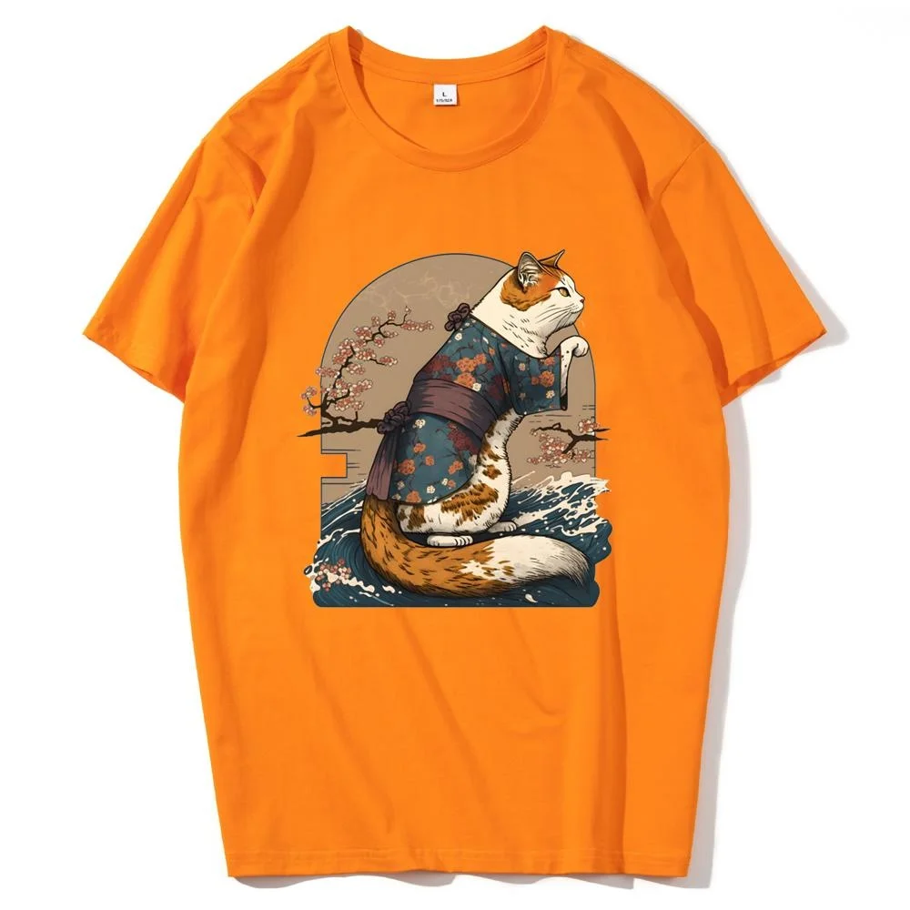 

Ukiyoe Japanese Culture Cat High Quality Cotton EU size top Japanese comic anime men t shirt Japanese graphic unisex clothes
