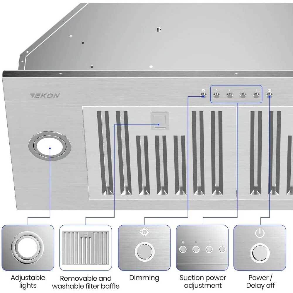 Range Hood Insert Built-in Range Hoods Ducted/Ductless with 4-Speed Soft Touch Panel Control/Dishwasher-safe Filters