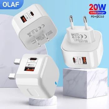Caricatore USB tipo C PD 20W Adattatore di ricarica rapido Caricatore rapido per telefono per iPhone Samsung Xiaomi Huawei Caricatore da muro Spina UE/USA/Regno Unito