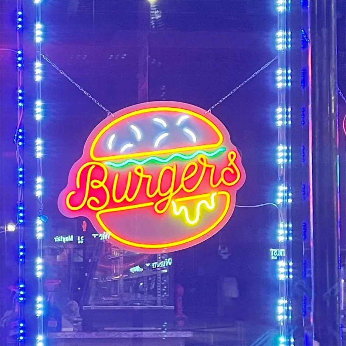 ハンバーガー ネオンサイン ファーストフード 看板 飲食業 フライドポテト 楽天市場】ネオンサイン ハンバーガー LEDネオンライト 壁掛け