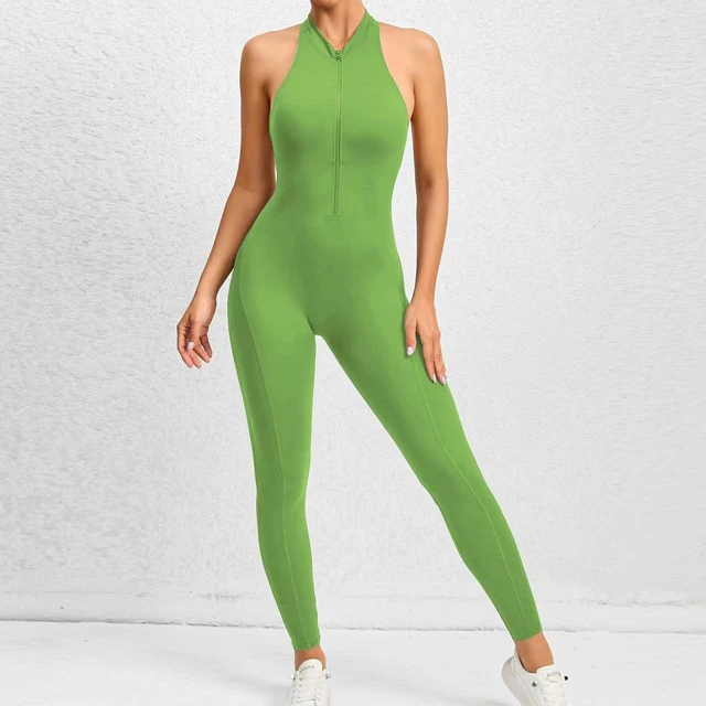 Super Stretchy Slim Fit Yoga Jumpsuits With Half Zipper Padded