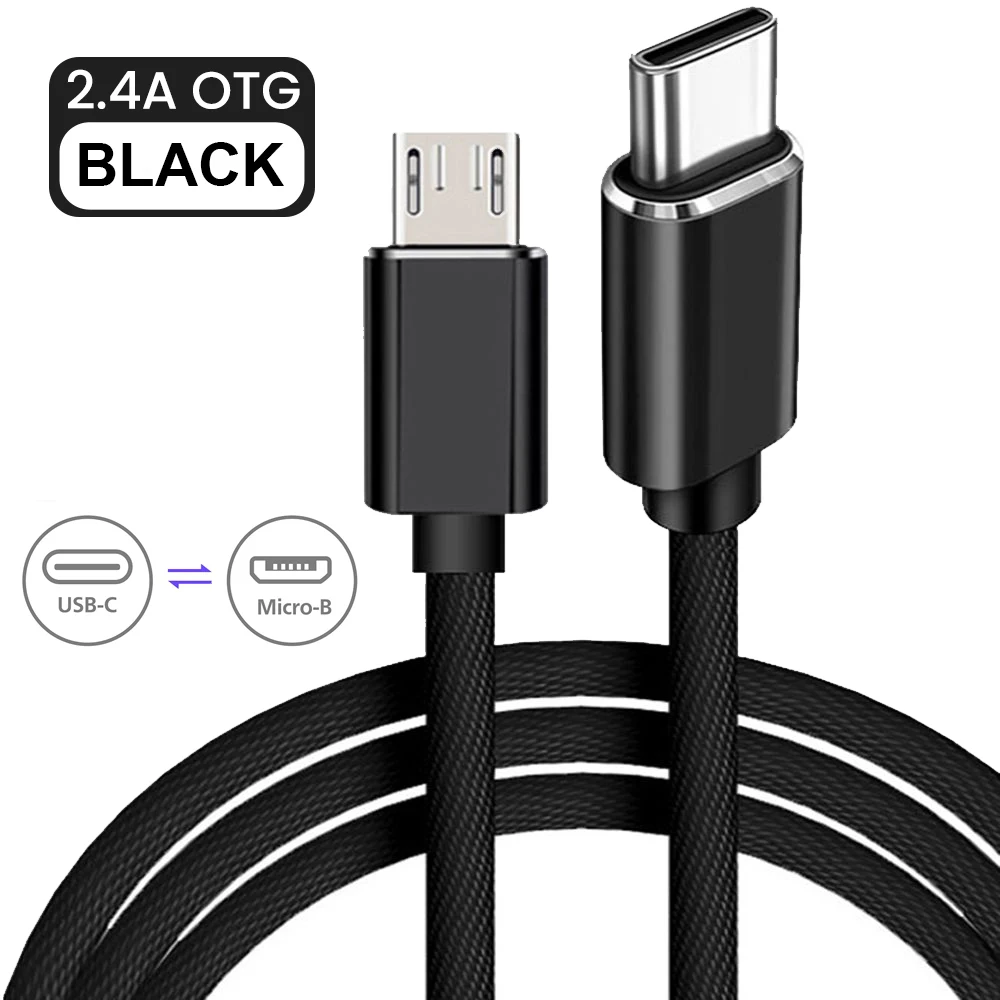 Braided USB-C to Micro USB OTG Charger & Data Sync Cable Adapter