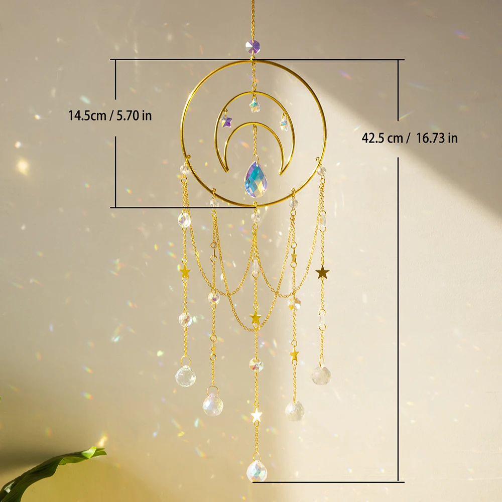 Chandelier Crystal Suncatcher Sun and Moon Window Hanging Ornament Stained Glass Prism Crystals Dream Catcher Garden Decoration