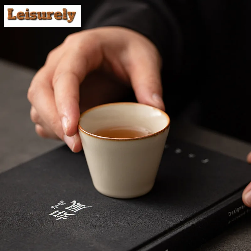 2pc/lot Cream Ru Kiln Porcelain Teacup Aesthetic Tea Bowl Water Jug Mini Meditation Cup Chazhan Master Cups Chinese Tea Set 50ML