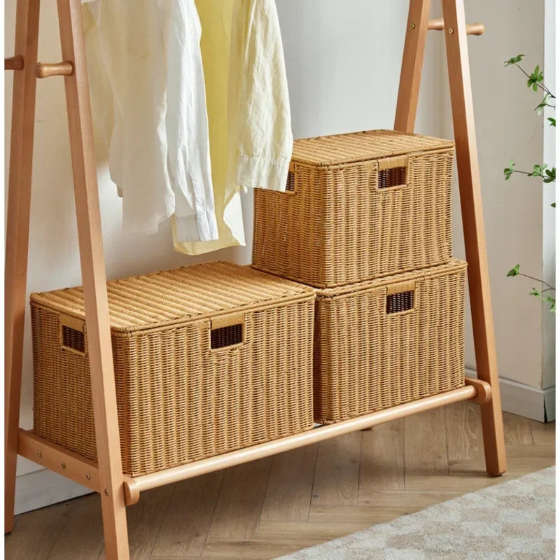 Large Rattan Woven Storage Basket, Clamshell Design, Breathable Organizer, Stylish Practical Supplies, Modern Home 3