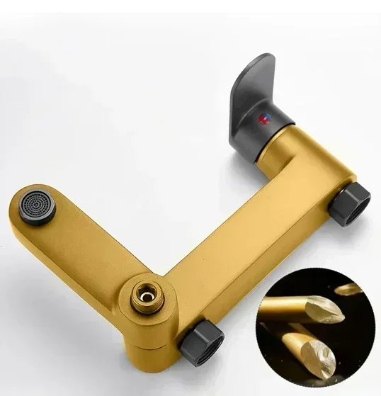 

Gold Basin Faucet Deck Mounted Knurled Style Hot And Cold Water Sink Mixer Single Handle Single Hole Bathroom Tap