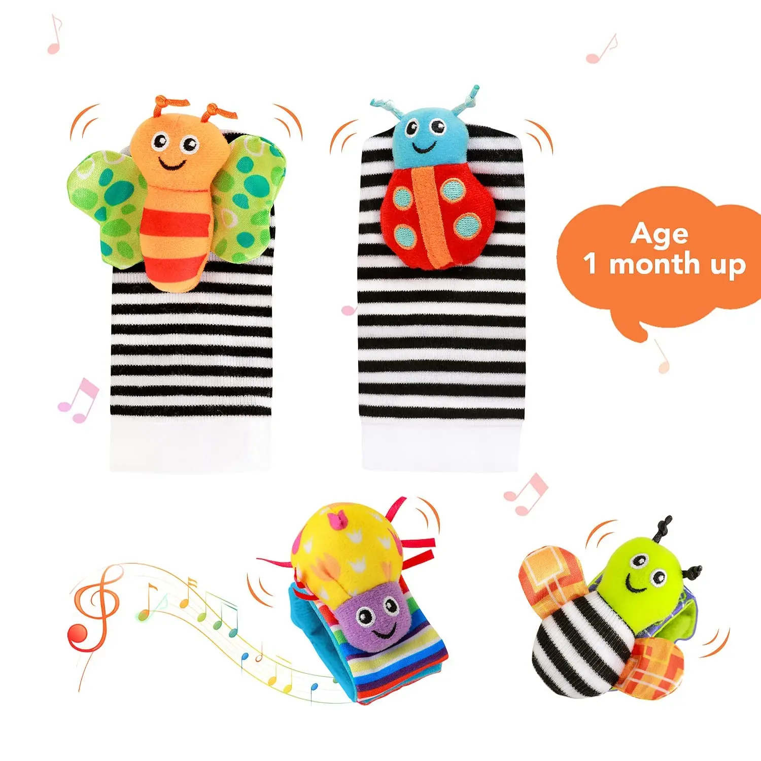 Baby Toys 4PCS/SET Baby Rattle Toys Cute Stuffed Animals Wrist Rattle Foot Finder Socks 0~12 Months For Infant Boy Girl Newborn Gift