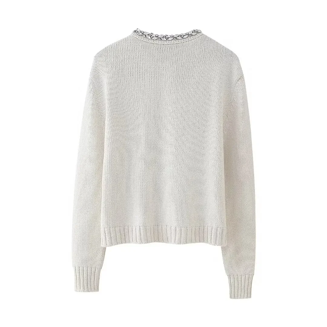 Women Fashion Autumn New Long Sleeved Jewelry Buttons Round Neck Knitted Sweater Cardigan Chic Female Knit Coat Mujer 3