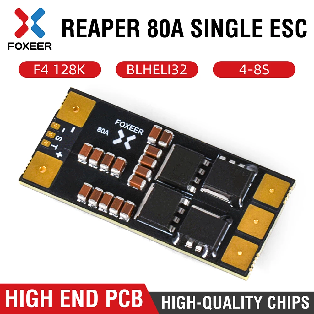 

FOXEER Reaper 80A F4 128K BLHELI32 4-8S Single Brushless ESC DShot MultiShot/OneShot Speed Controller for RC FPV Drones