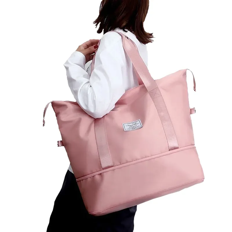 Foldable Portable High Capacity Handbag Women's Shoulder Bag Waterproof Nylon Travel Bag Fitness Bag Multifunctional Bag