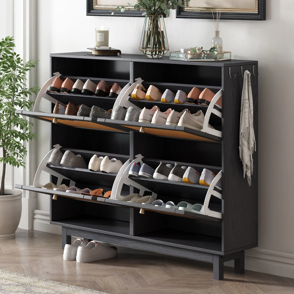 

Rattan Shoe Cabinet With 4 Rattan Flip Drawers Freestanding Hidden Shoe Rack For Entryway 41.7''Wx10.2''Dx37.1''H