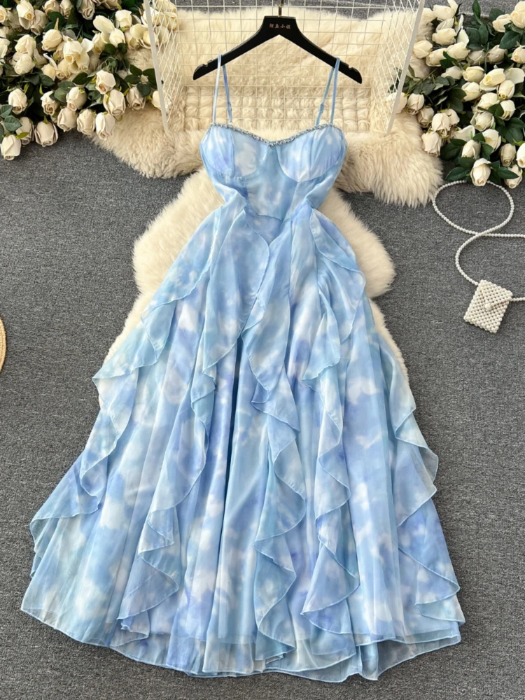 Elizabeth Sin Tirante Novio Gasa Vestidos Azul Pizarra