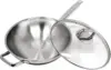 Clad Stainless Steel Wok Pan with Lid Flat Bottom 12 inch (30cm) - Small Stir Frying Pan with Stay-Cool Long Handle - Tr 1
