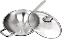 Clad Stainless Steel Wok Pan with Lid Flat Bottom 12 inch (30cm) - Small Stir Frying Pan with Stay-Cool Long Handle - Tr 1