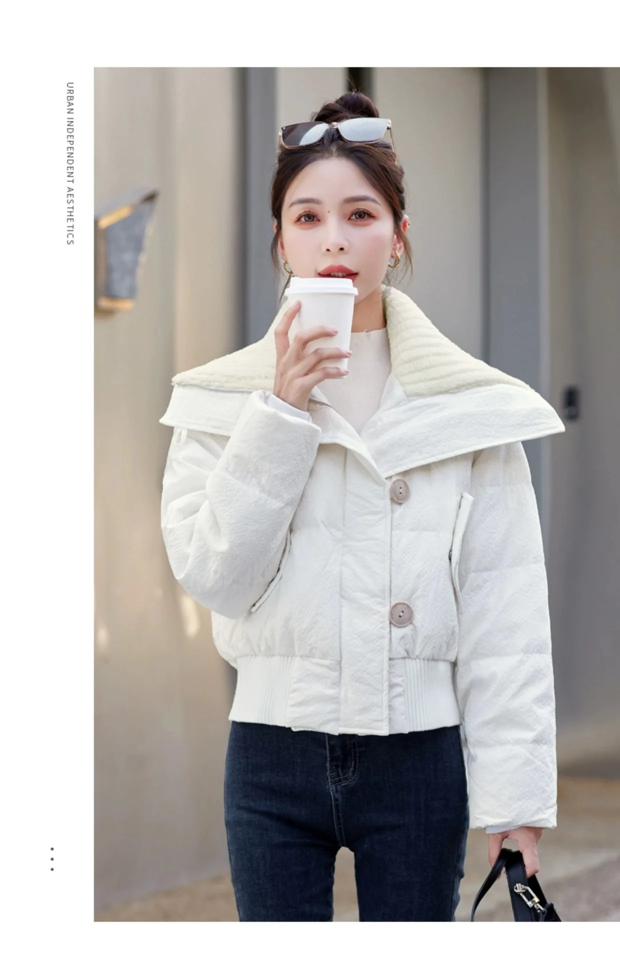 Chic Design Cropped Jacket Winter Short Puffer Jacket Women Clothing Down Cotton Coats Warm Knit Big Collar Coat Bread Jackets