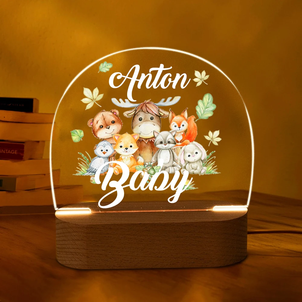 Luz LED de noche con forma de luna y oso, lámpara personalizada con nombre  para guardería, decoración de dormitorio de bebé, elefante y conejito, USB  - AliExpress