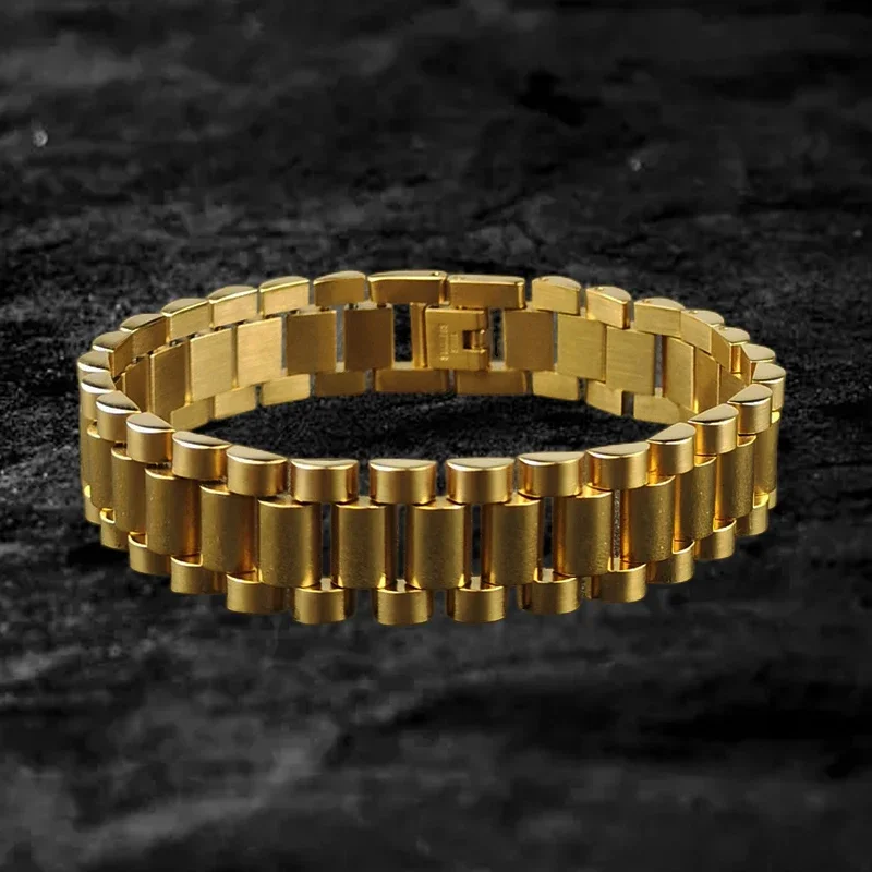 

Роскошный мужской браслет золотого цвета, 15 мм браслет из нержавеющей стали, уличный хип-хоп браслет для мужчин, мужские браслеты, ювелирные изделия