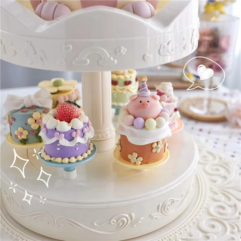 2-tier Automatic Rotating Cake Stand Display Tray Wedding Birthday Party Supplies