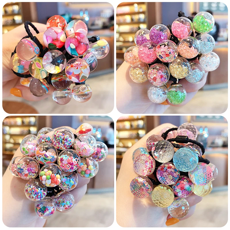 2/10/18 Pcs/Set  Baby Girls Cute Quicksand Cartoon Fruit Hair Bands Children Lovely Scrunchies Rubber Bands Kid Hair Accessories