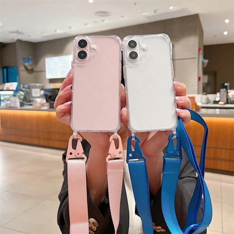 Sleek Transparent Crossbody Lanyard Phone Case - Shockproof Cover