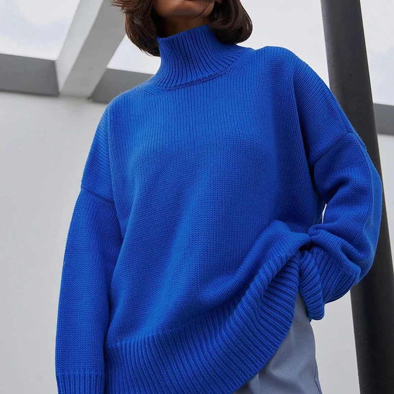 

vintage green women's oversize sweater top pullover knitted jacket Female turtleneck knitted Women's Winter Pulover
