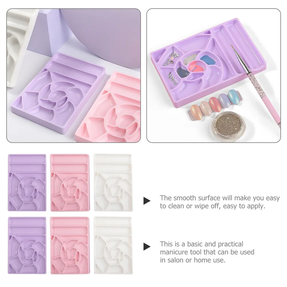 6Pcs 네일 아트 팔레트 플라스틱 네일 폴리쉬 믹싱 플레이트(색상 혼합용 분할 그리드 포함) 간편한 청소 전문가용 가정용