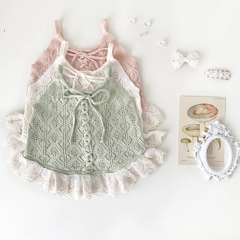 

Summer Toddlers Girls Knitted Vests Lace Hollow Out Sleeveless Cardigan Baby Kids Cotton Knitted Vest Waistcoats Korean Style