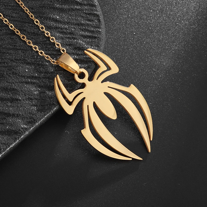 Stainless Steel Simple Spider Shape Necklace Pendant for Men Women Insect Lovers Gift Jewelry Punk Hip Hop Party Accessories