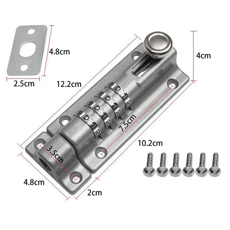 Password Lock Black Silver Bolt Metal Door Latch Anti-theft Safety Combination Digit Padlock Outdoor Home Wood Gate Hardware combination padlock door lock buckle