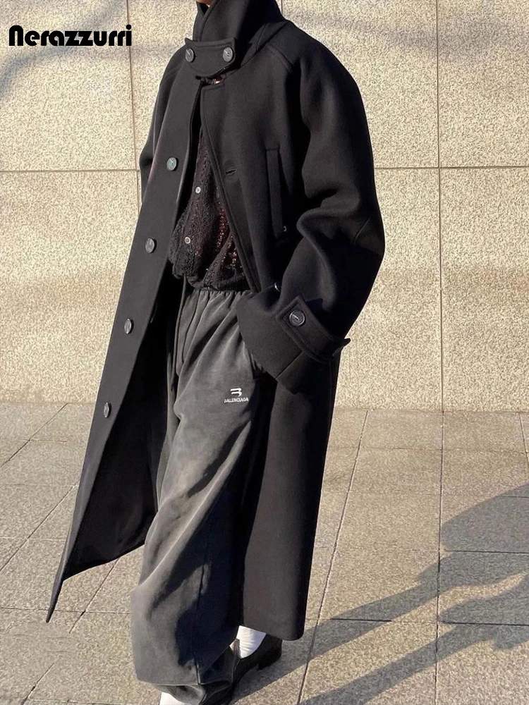 NerazzurriAutumnWinterLongOversizedCoolWarmBlackWoolenCoatMen