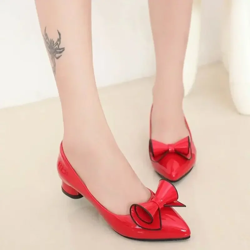Spring New Women's High Heels Shallow Butterfly-knot Pointed Toe Low Pumps Womens Shoes Summer Plus Size 35-43 5