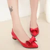 Spring New Women's High Heels Shallow Butterfly-knot Pointed Toe Low Pumps Womens Shoes Summer Plus Size 35-43 5