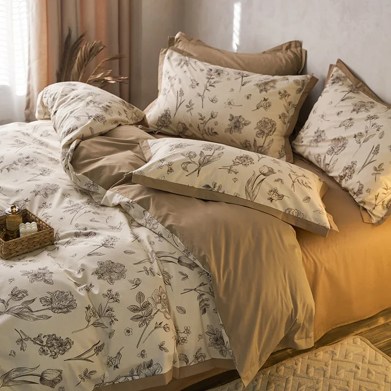 

ABAY Bedding Set 100% Cotton Soft Duvet Cover Elastic band sheets Pillowcases High quality Bed set Warmly Decorated Home