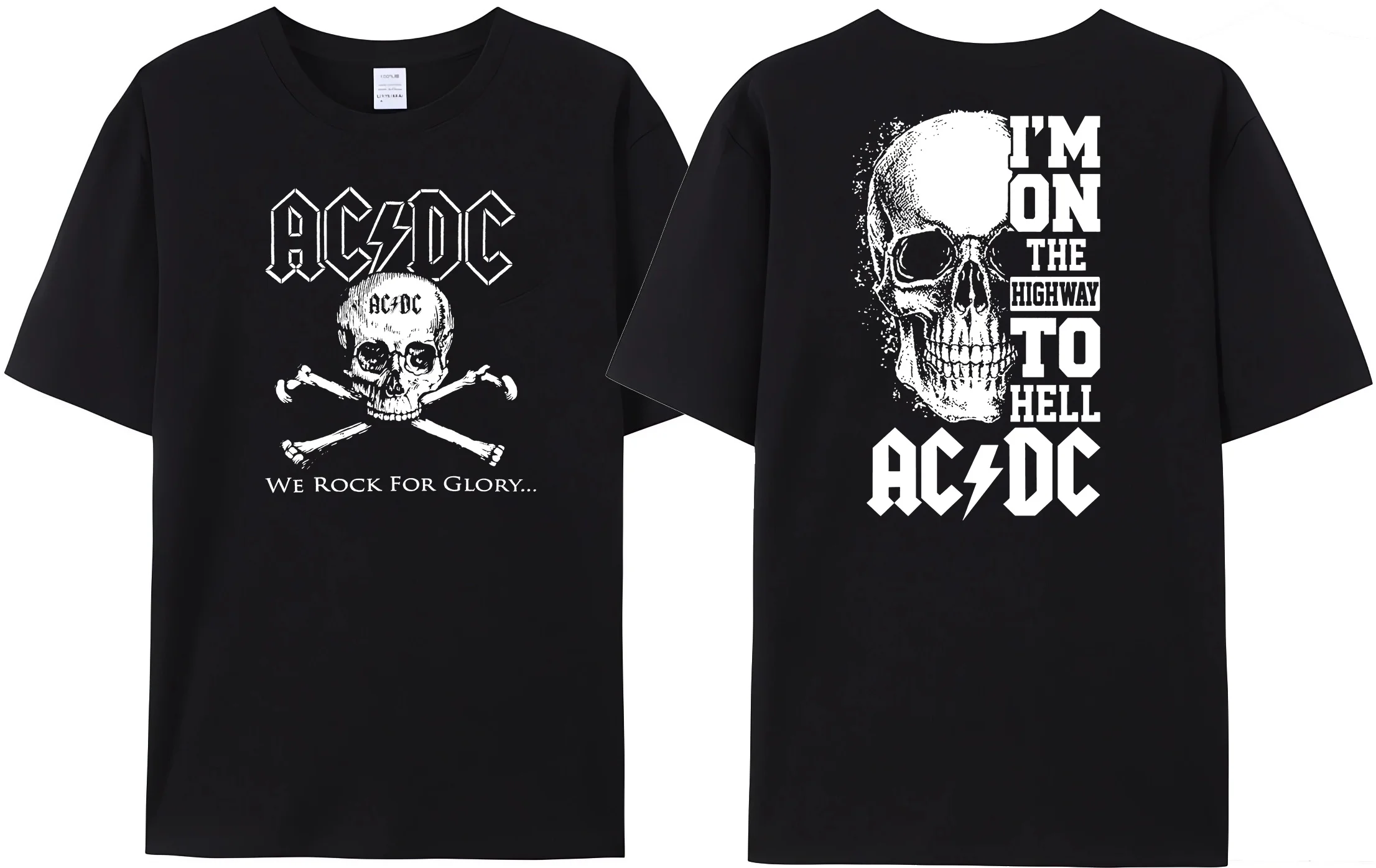 

Retro men's AC-DC printed black shirt women's comfortable casual street popular pure cotton Hell's Bell T-shirt